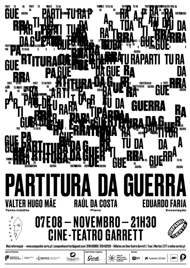 cartaz do espetáculo com fundo branco e grafismos a negro